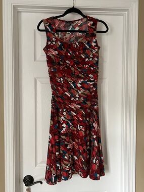 Reitmans Red Abstract Print Sleeveless Midi Dress, Size XS